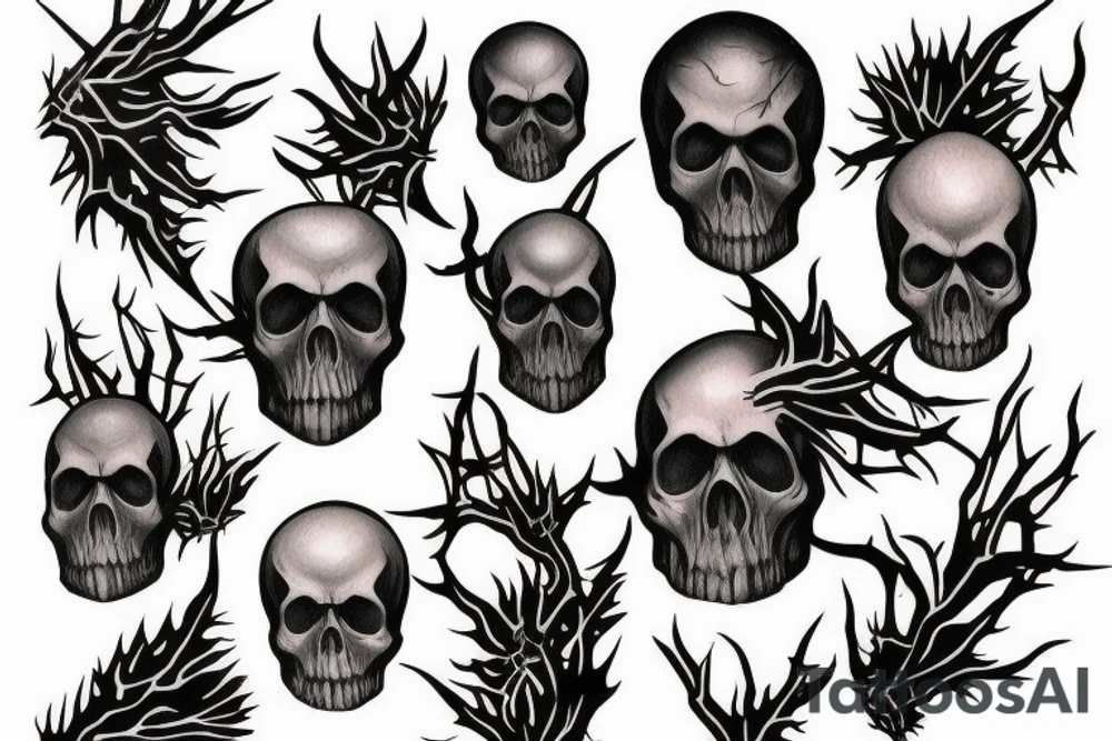 Skull fire thorns tattoo idea