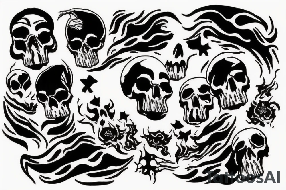 Skull fire cloud tattoo idea