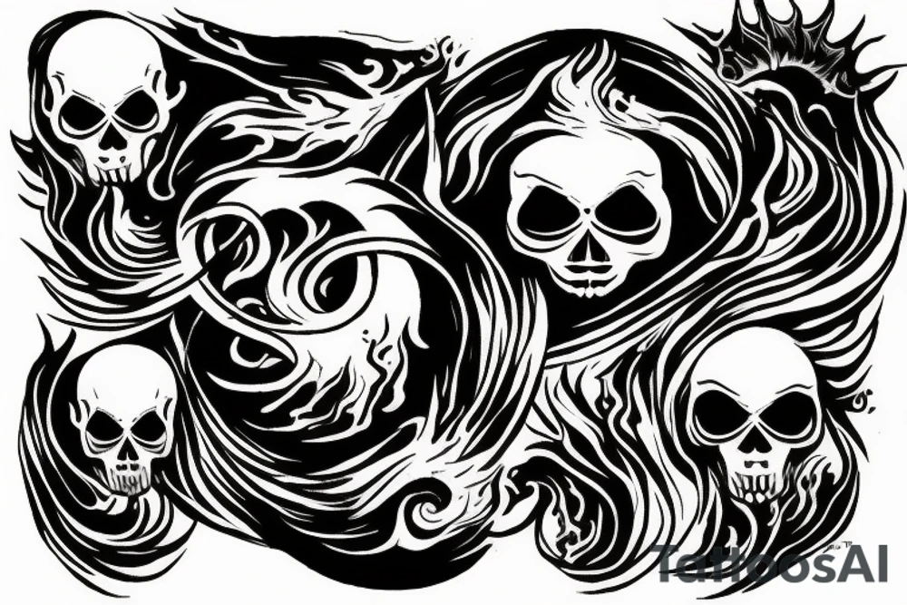 Skull fire cloud tattoo idea