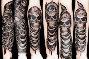 Skull with fire forearm sleeve tattoo idea
