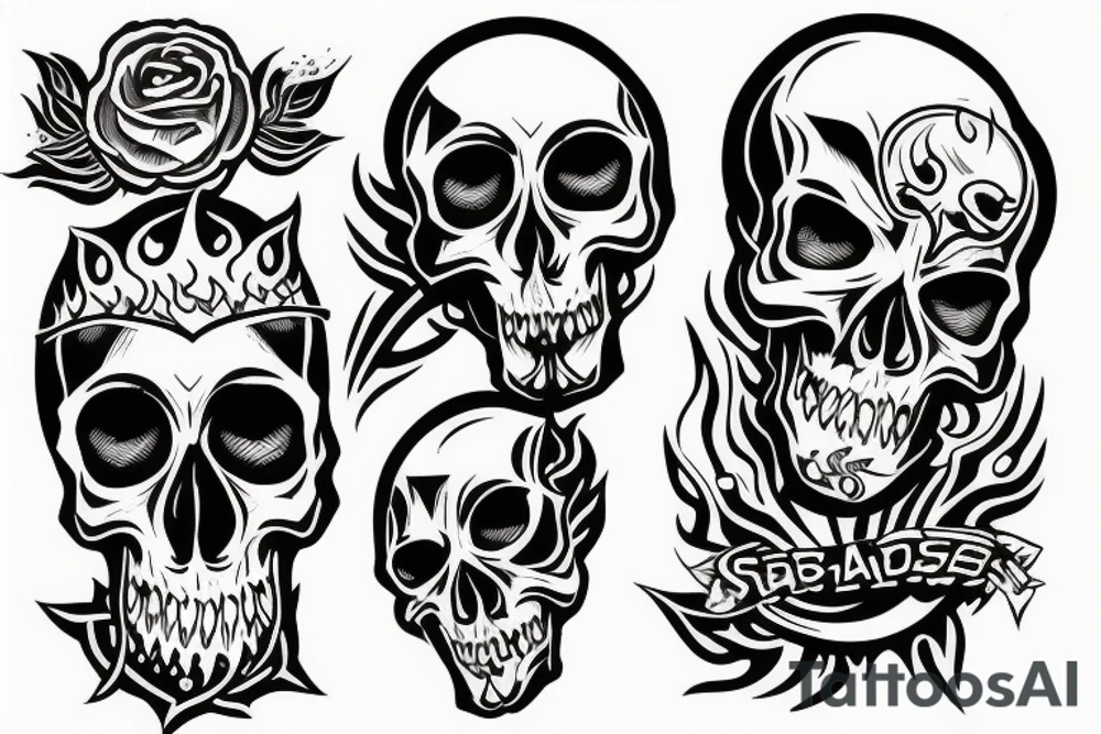 Skull with fire forearm sleeve tattoo idea