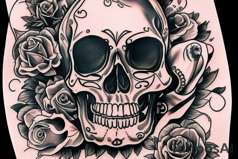 Skull with jewels forearm sleeve tattoo idea