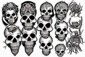 Skull with jewels forearm sleeve and jumping spider tattoo idea