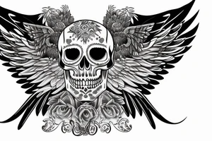 Skull with jewels forearm sleeve with wings tattoo idea