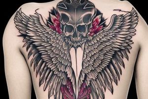 Skull with jewels forearm sleeve with wings tattoo idea