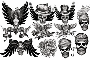Skull with hat forearm sleeve with wings tattoo idea