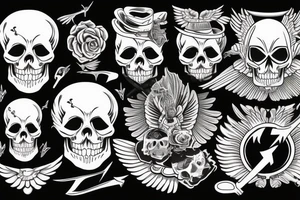 Skull with hat forearm sleeve with wings tattoo idea