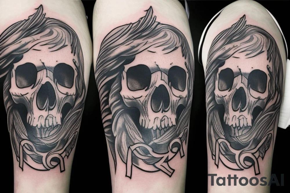 Skull with hat and moustache forearm sleeve with wings tattoo idea