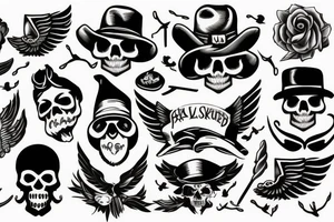 Skull with hat and moustache forearm sleeve with wings tattoo idea