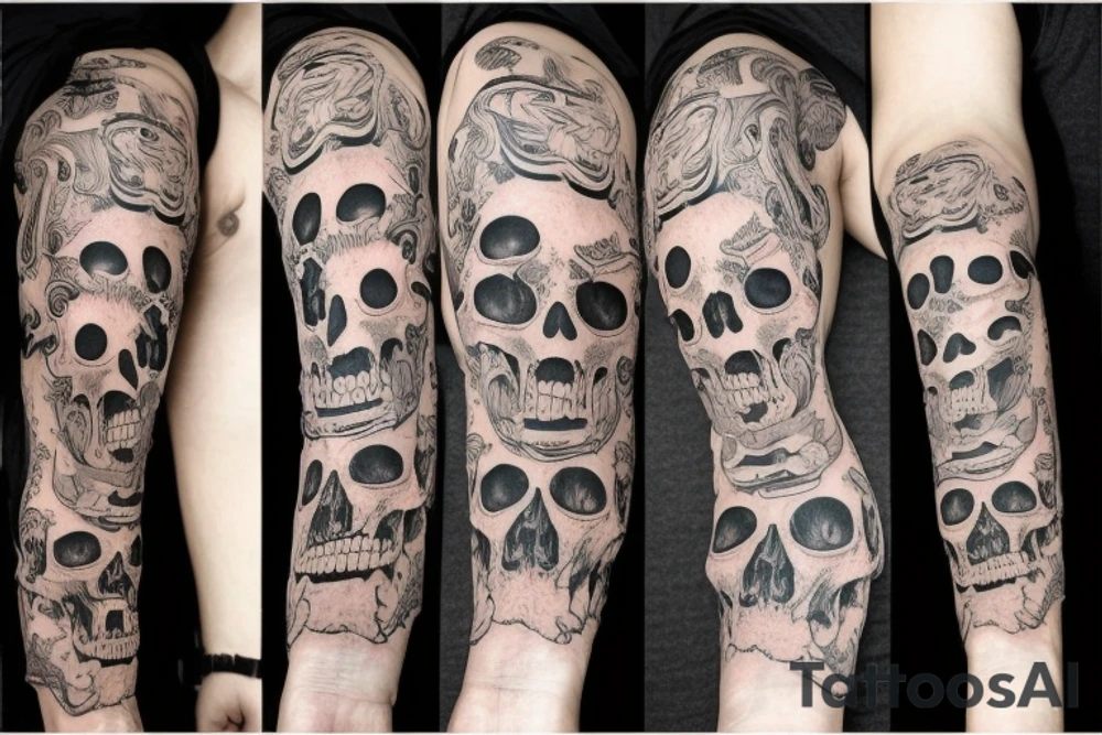 Skull with hat and moustache forearm sleeve tattoo idea