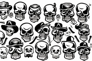Skull with hat and moustache forearm sleeve tattoo idea