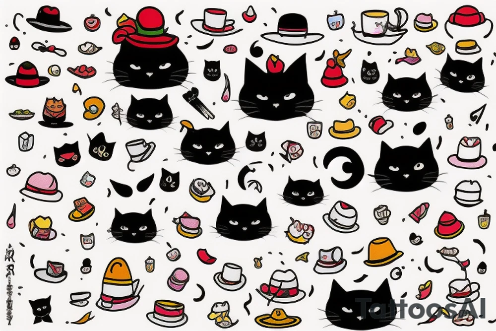 black cat with a funny hat and a sweater tattoo idea