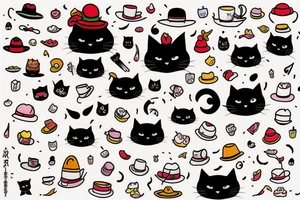 black cat with a funny hat and a sweater tattoo idea
