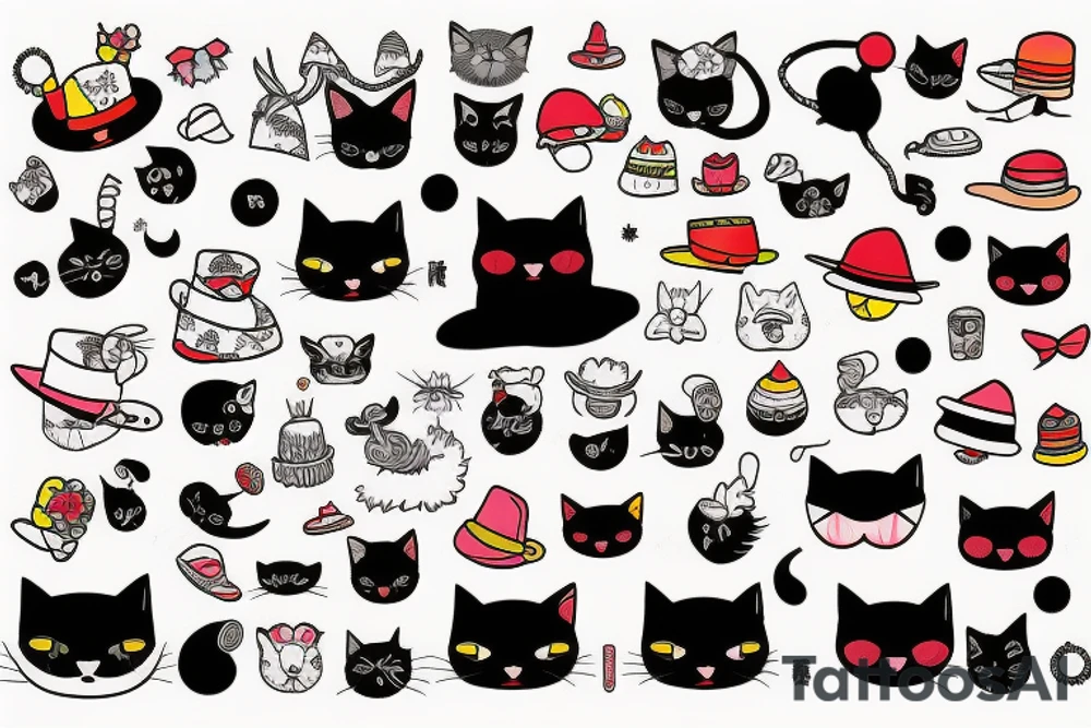black cat with a funny hat and a sweater tattoo idea