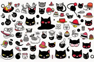 black cat with a funny hat and a sweater tattoo idea