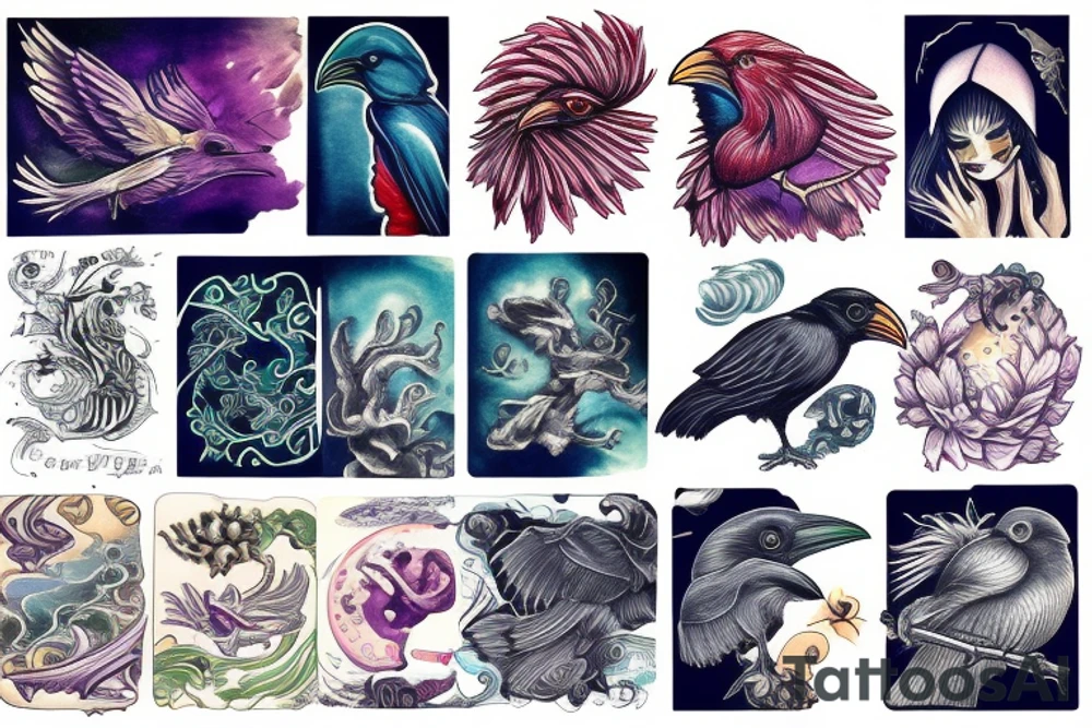 cards raven ocean tattoo idea