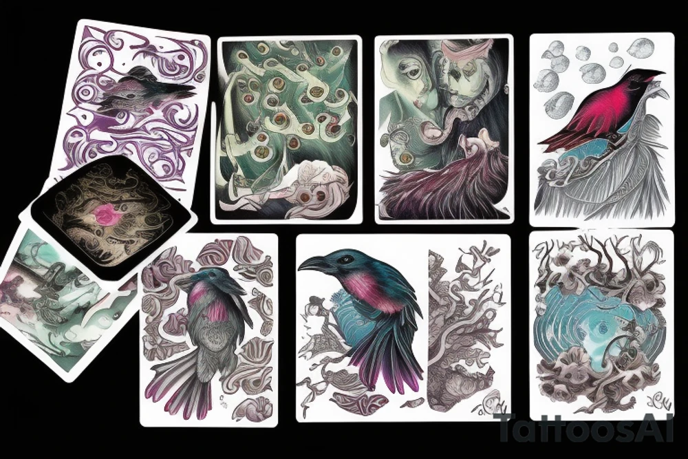 cards raven ocean tattoo idea