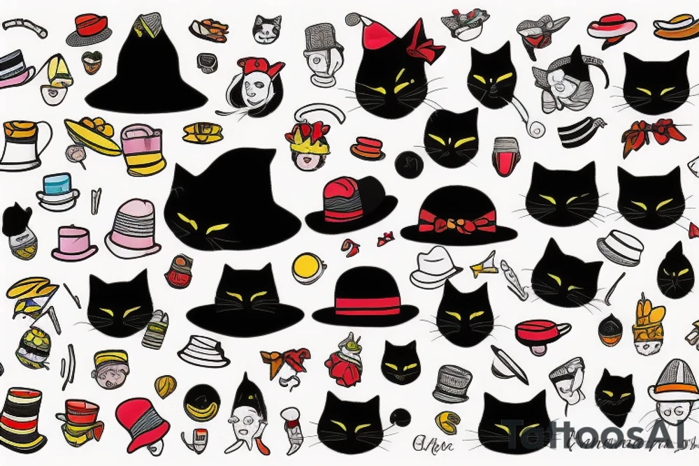 black cat with a funny hat and a sweater tattoo idea
