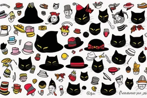 black cat with a funny hat and a sweater tattoo idea