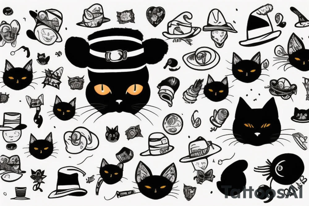 black cat with a funny hat and a sweater tattoo idea