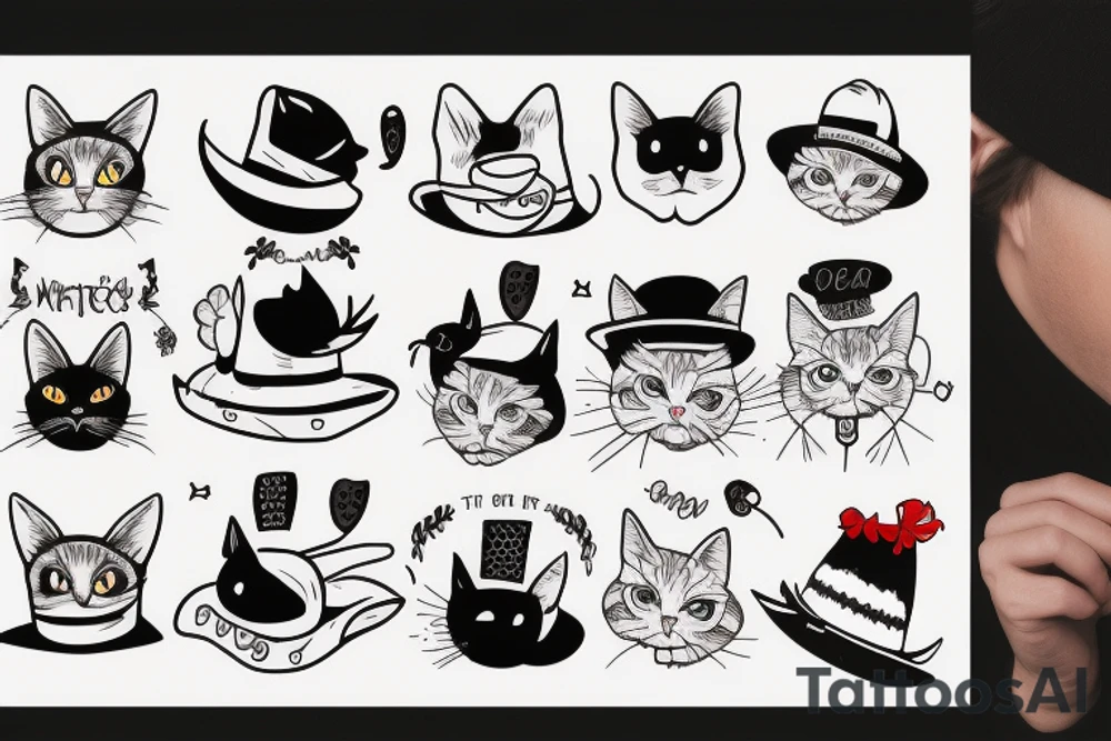 black cat with a funny hat and a sweater tattoo idea