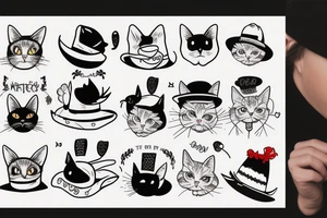 black cat with a funny hat and a sweater tattoo idea