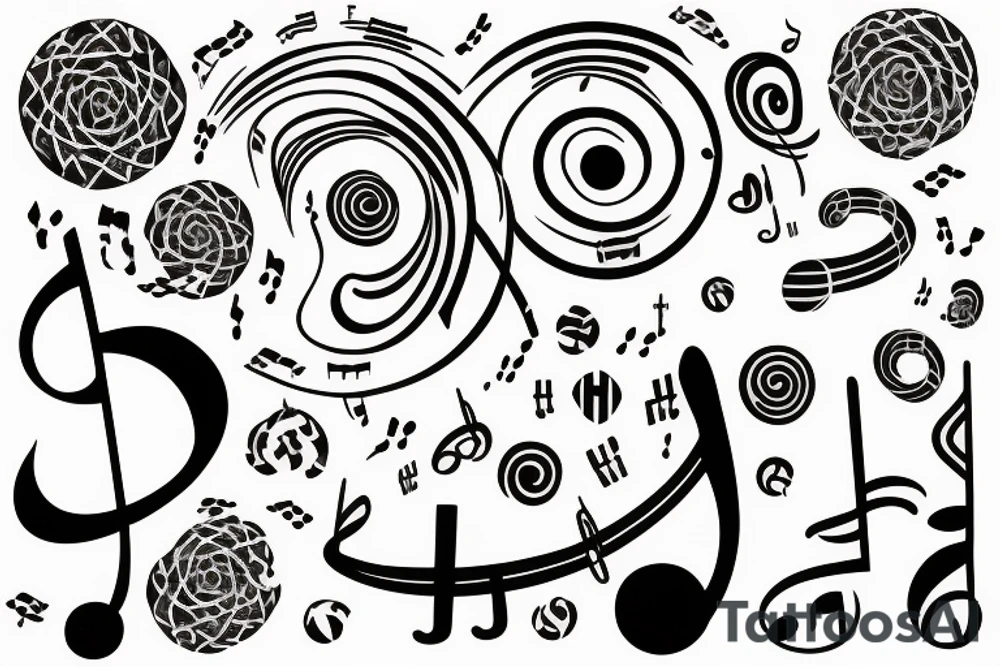 Universe made of musical notes circle tattoo idea