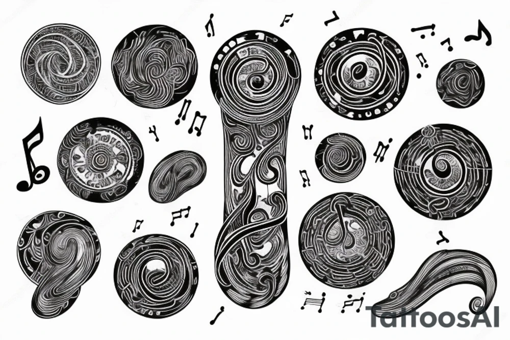 Universe made of musical notes circle tattoo idea