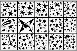 Lines of musical notes exiting a window of a building, transforming into stars sitting between supernovas and galaxies in a night sky tattoo idea