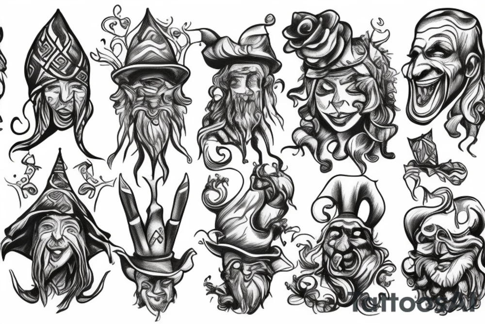Wizard and jester tattoo idea