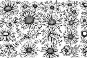 Birth month flower bouquet with two asters, one daffodil and one daisy with symbols of motherhood tattoo idea