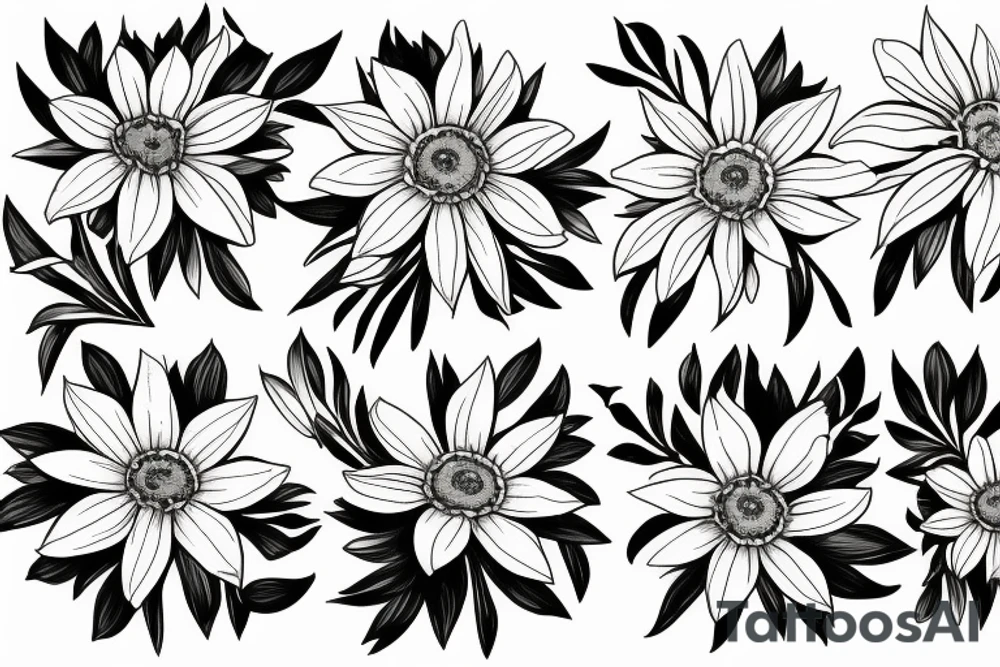 two asters, one daffodil and one daisy tattoo idea