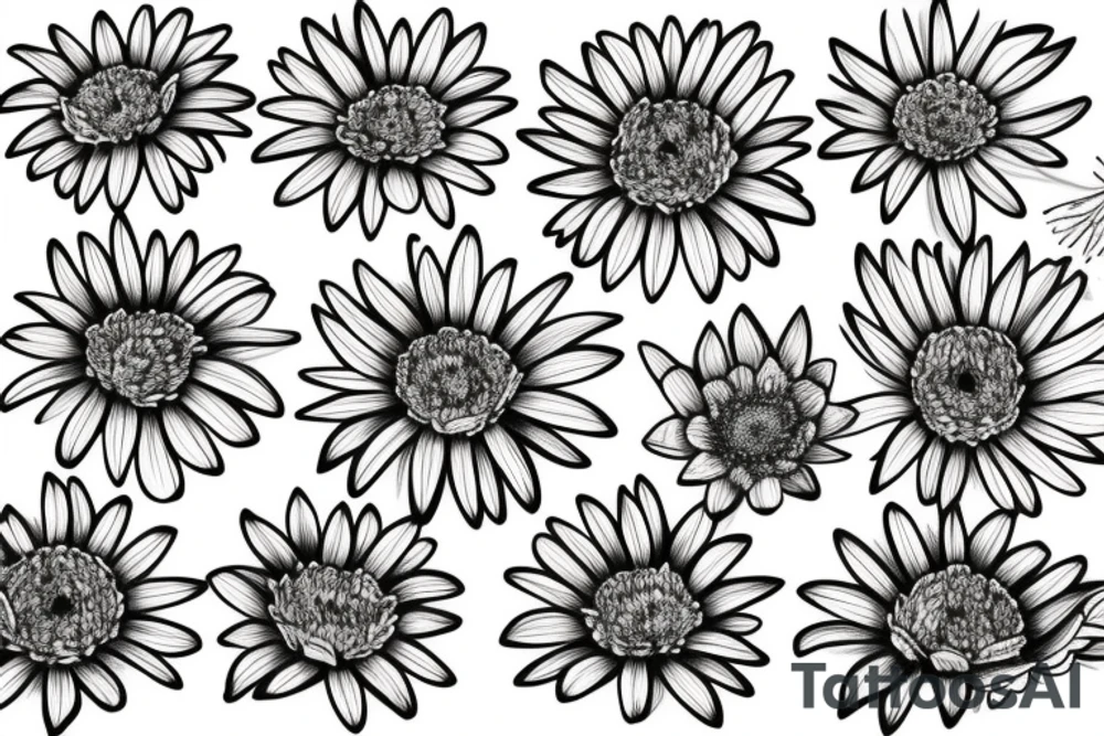 two asters, one daffodil and one daisy tattoo idea