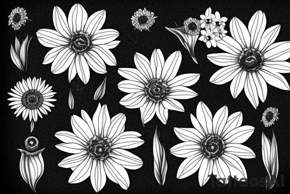 Asters, daffodil,  and daisy tattoo idea