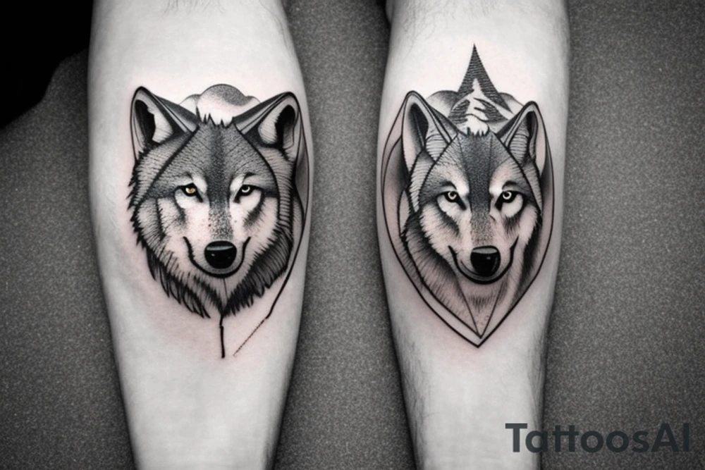 wolves, trees, mountains tattoo idea