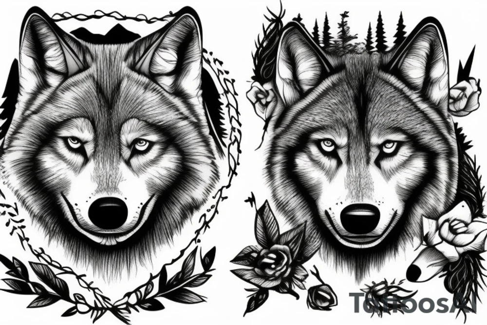 wolves on a mountain tattoo idea