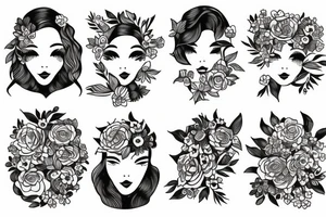 travel magnet with a woman and flowers tattoo idea