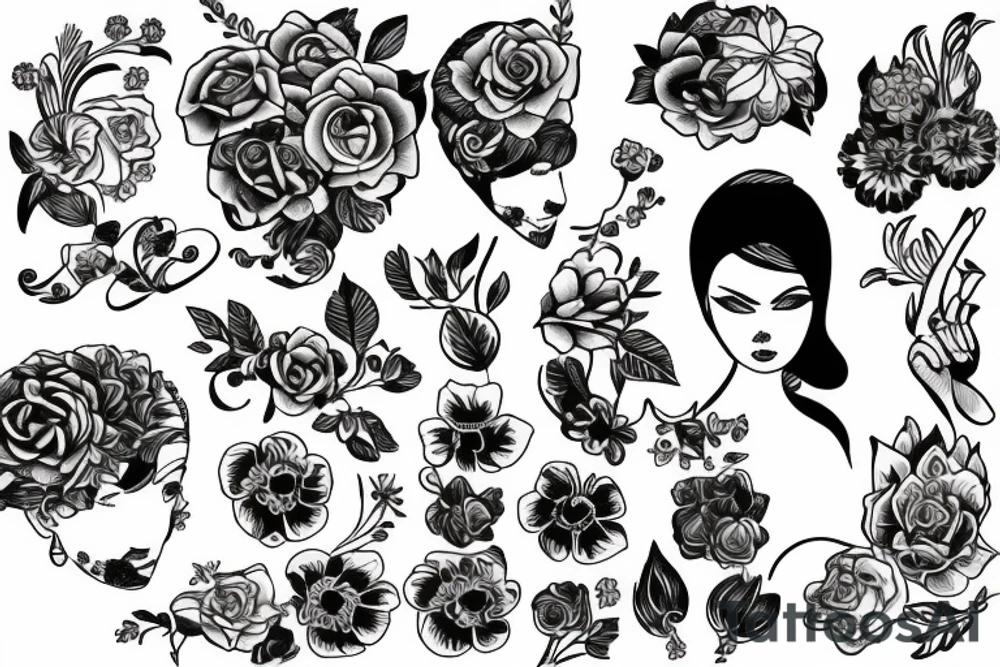 travel magnet with a woman and flowers tattoo idea