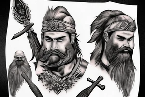warrior with axe, beard, bald tattoo idea