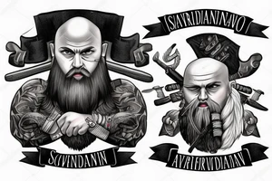 scandinavian warrior with axe, beard, bald tattoo idea