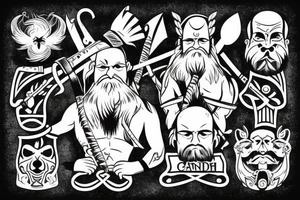 scandinavian warrior with axe, beard, bald tattoo idea