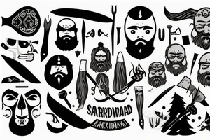 scandinavian warrior with axe, beard, bald tattoo idea