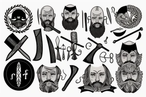 scandinavian warrior with axe, beard, bald tattoo idea