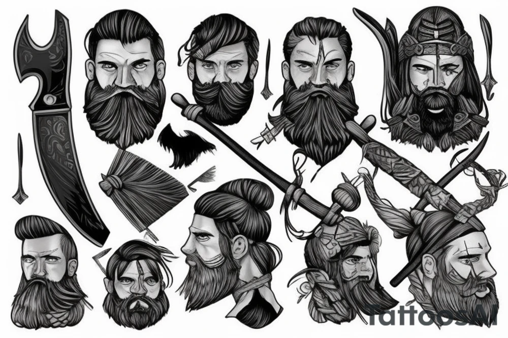 scandinavian warrior with an ax, beard tattoo idea