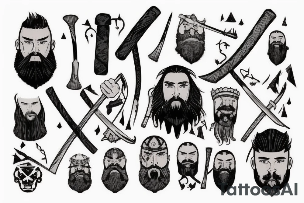 scandinavian warrior with an ax, beard tattoo idea