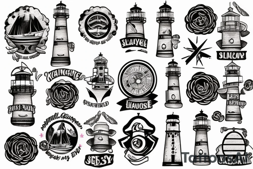 Ship, sky, lighthouse tattoo idea