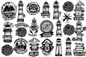 Ship, sky, lighthouse tattoo idea