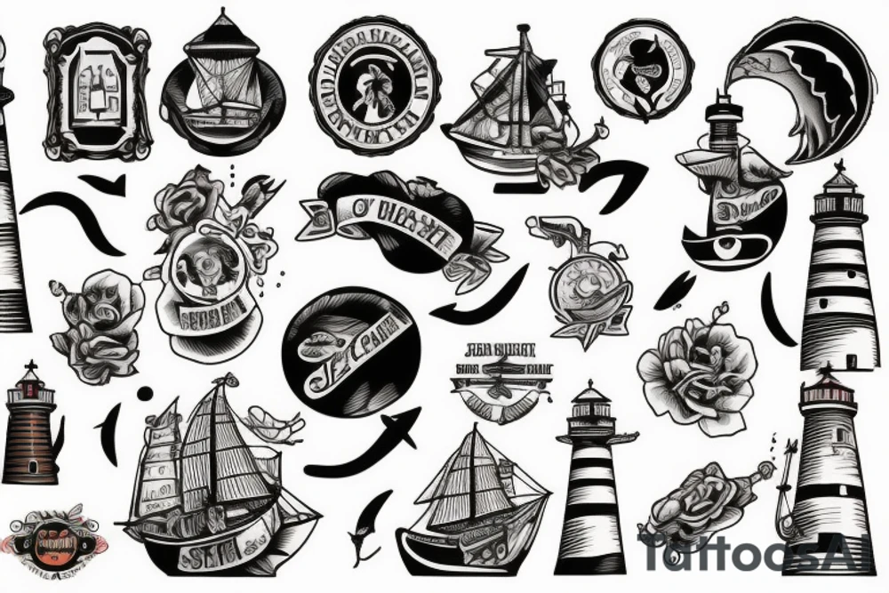 Ship, sky, lighthouse tattoo idea