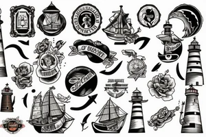 Ship, sky, lighthouse tattoo idea