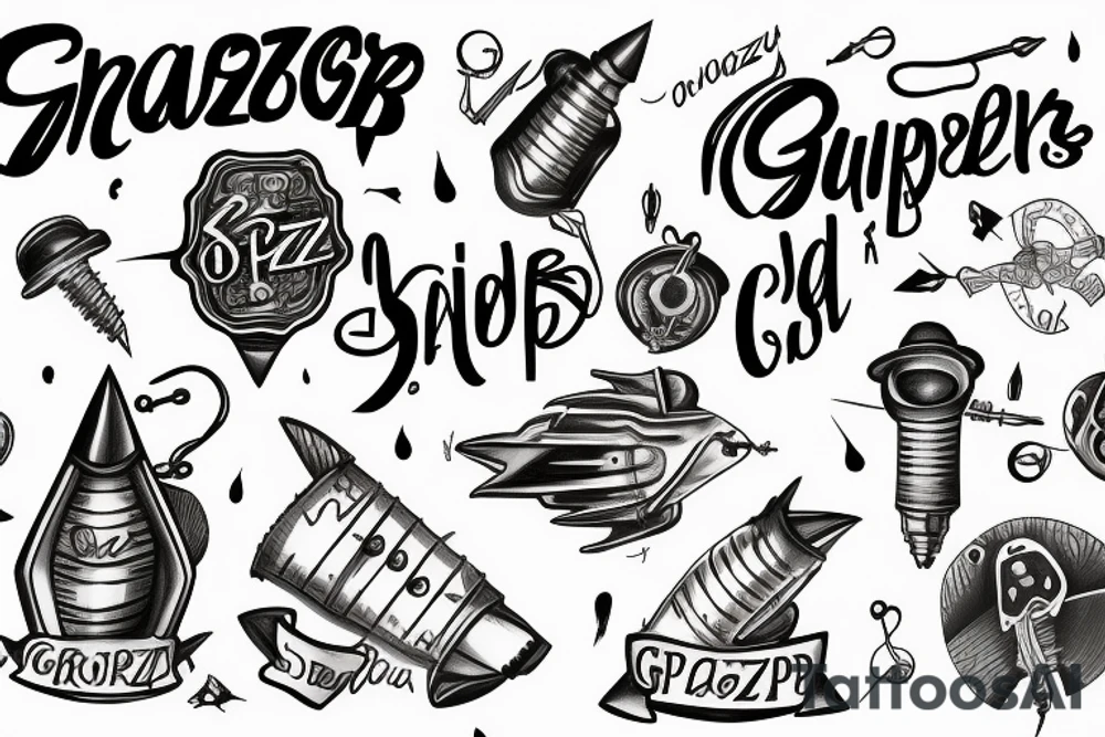 The word GRAZZHOPPER in old English lettering and lighting bolts in the place of each z tattoo idea
